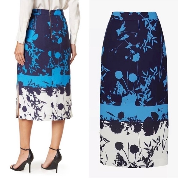NWT‎ TED BAKER Floral Colorblock Stripe High Waist Side Slit Pencil Midi Skirt 2 - Picture 8 of 11